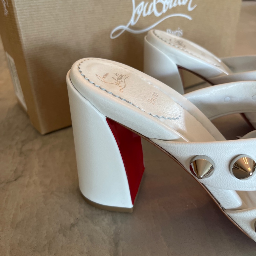 Christian Louboutin White Leather Spika Club 85 Mules, Size 39.5 - Picture 3 of 7